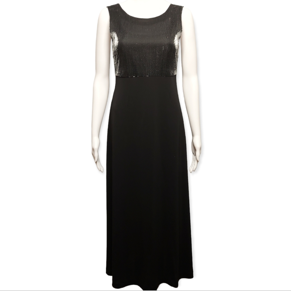 15. 90s Vintage Donna Rico Evening Black Metallic Empire Waist Dress Size 4